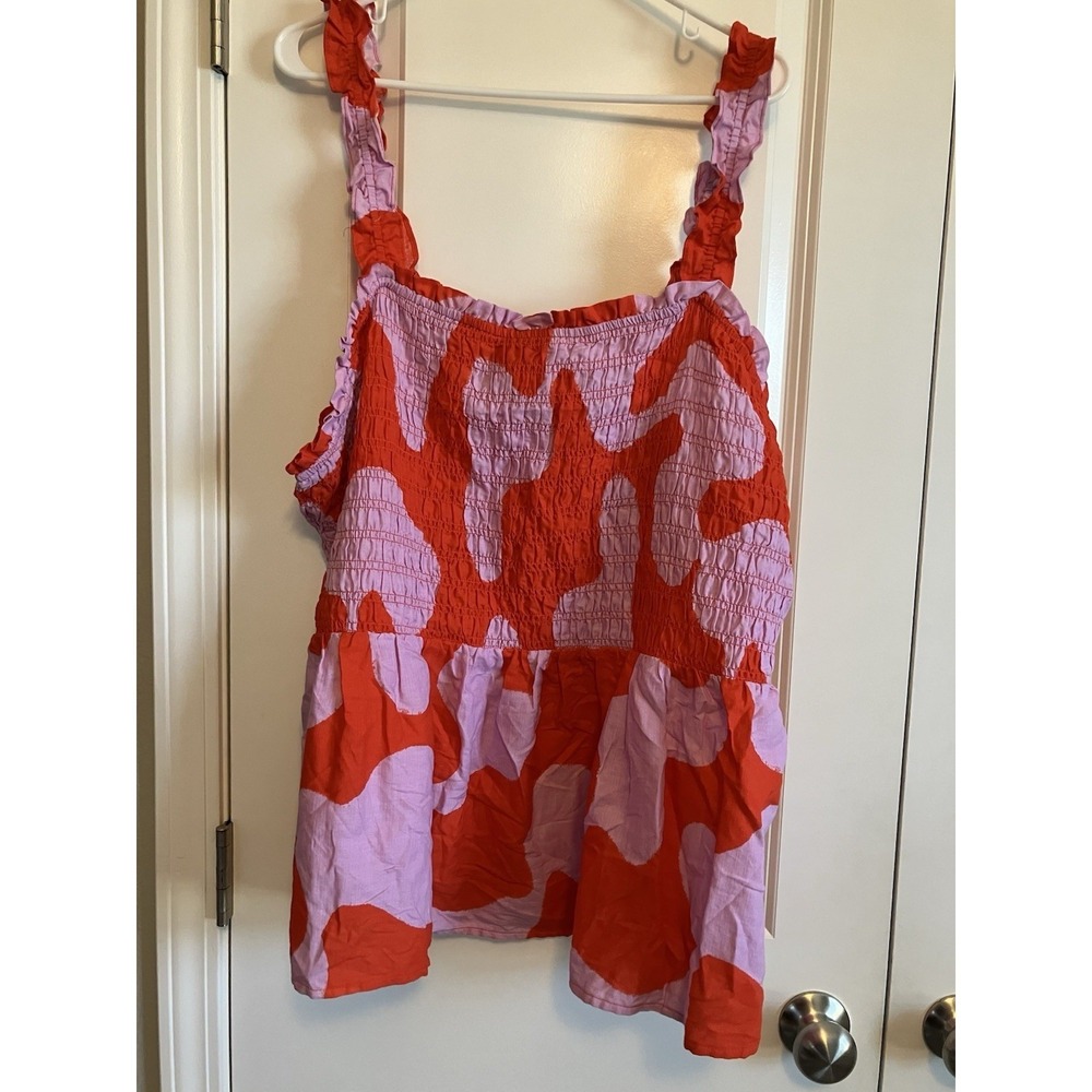 Ava & Viv Smocked Peplum Tank Top Women's 3X Ruffle Strap Purple C713